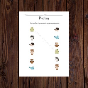 Preschool and Kindergarten Woodland Creature Homeschooling Matching Worksheet