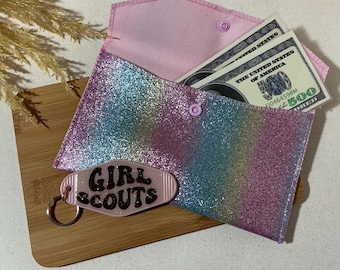 Rainbow Glitter Cash Bag & Key Fob: Girl Scout Inspired Gift Bundle