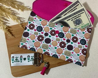 Cash Bank Bag gift bundle - Cookie themed outside, Pink lining.