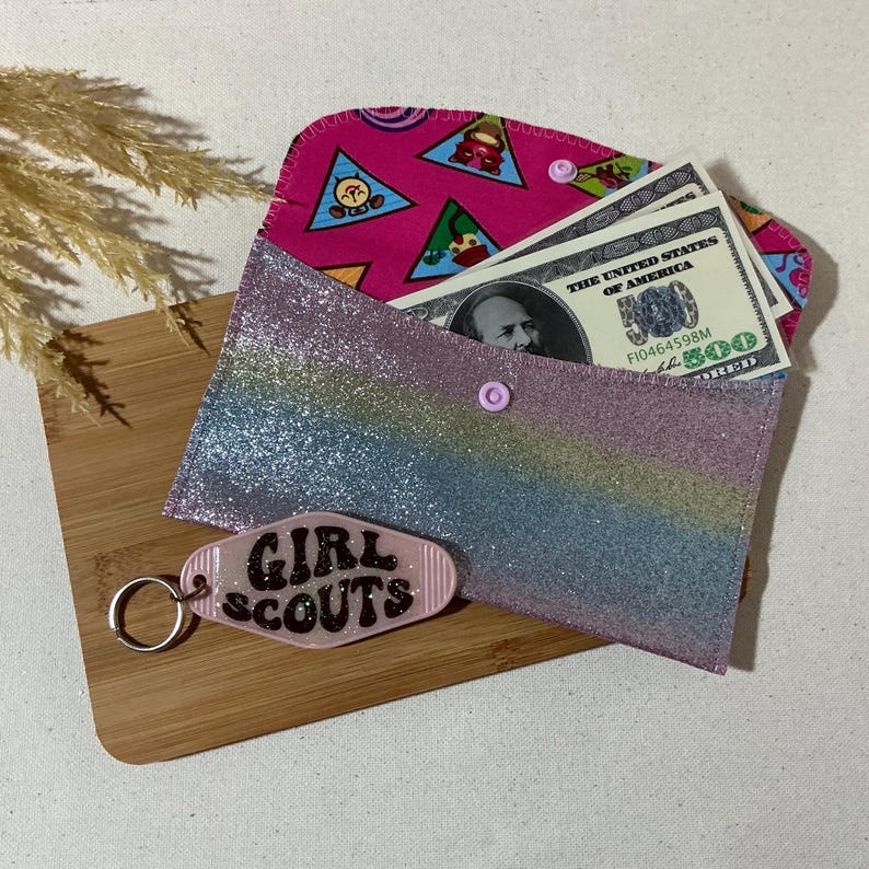 Rainbow Glitter Cash Bag & Key Fob - Girl Scout Inspired Gift Bundle image 1