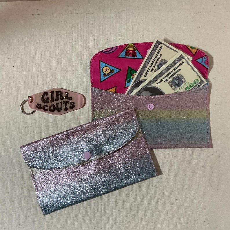 Rainbow Glitter Cash Bag & Key Fob - Girl Scout Inspired Gift Bundle image 2