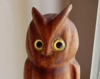 Handcarved Standing Owl from African mahogany