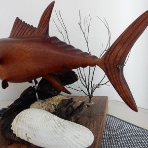 Hand-carved Tuna Sculpture from African Sapele mahogany image 7