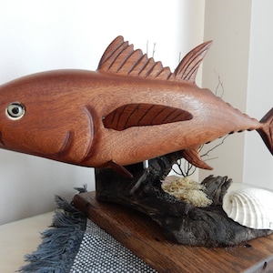 Hand-carved Tuna Sculpture from African Sapele mahogany image 1