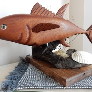 Hand-carved Tuna Sculpture from African Sapele mahogany image 3