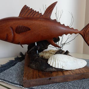 Hand-carved Tuna Sculpture from African Sapele mahogany image 4