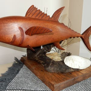 Hand-carved Tuna Sculpture from African Sapele mahogany image 5