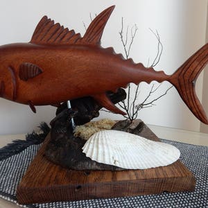 Hand-carved Tuna Sculpture from African Sapele mahogany image 6