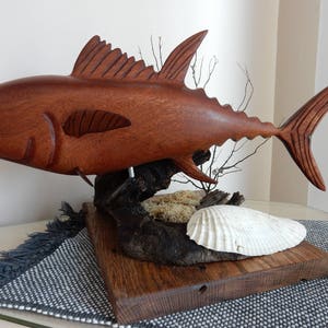 Hand-carved Tuna Sculpture from African Sapele mahogany image 9