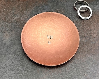 Personalized Copper Ring Dish: 7th Wedding Anniversary Gift for Couples, Jewelry Holder