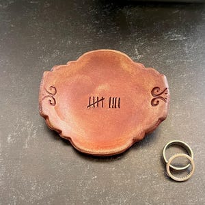 9th Anniversary Pottery Ring Dish: 9 Year Tally Mark Gift, Handmade Stoneware Trinket Tray