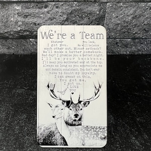 Tarjeta de billetera de metal personalizada "Somos un equipo" para esposo, regalo de San Valentín para novio, regalos sentimentales, inserto de billetera grabado, regalo para él