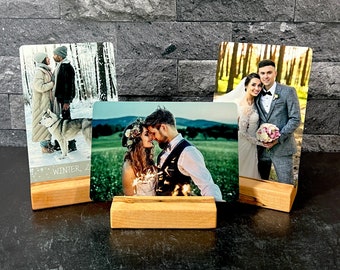 Personalized Color Metal Photo Print, Custom Photo, Custom Wood Stand, Anniversary Gift, Gift for New Parents, Mom, Grandparent, Home Decor