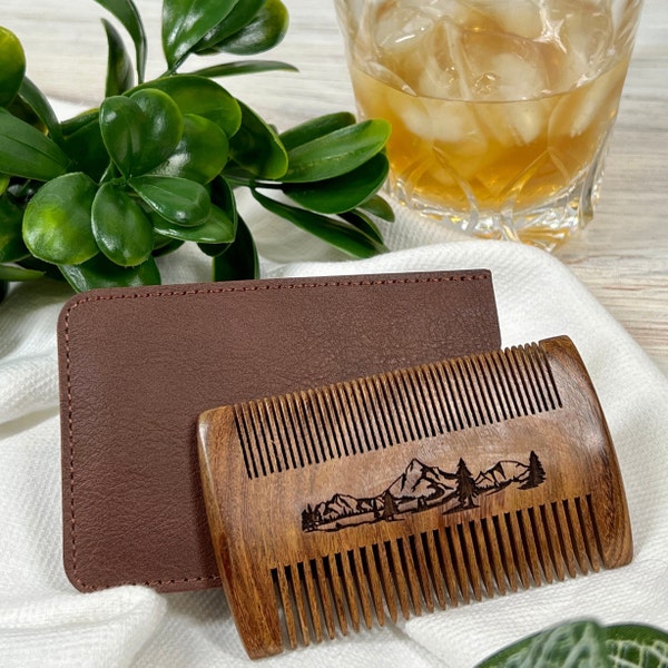 Custom Engraved Sandalwood Beard Comb Gift for Men, Beard Tool, Personalized Gift for Him, Grooming, Fathers Day Gift for Dad, Unique Gift
