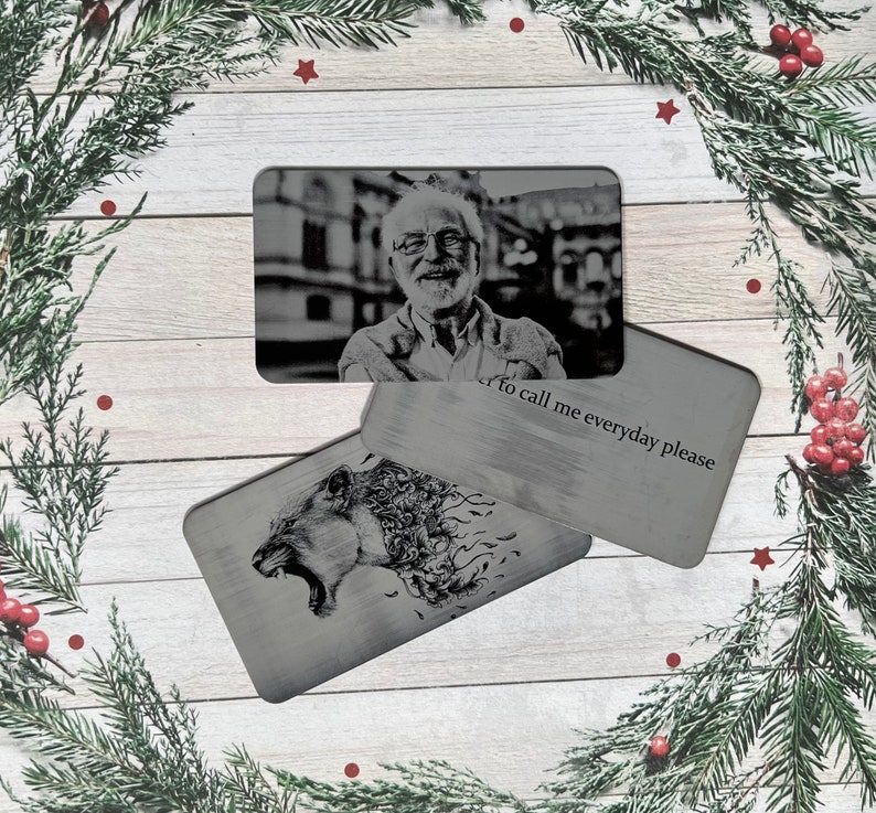 Laser Engraved Photo Metal Wallet Insert, Christmas Gift, Custom Metal Card, Gift for Dad, Deployment Card, Anniversary Card 