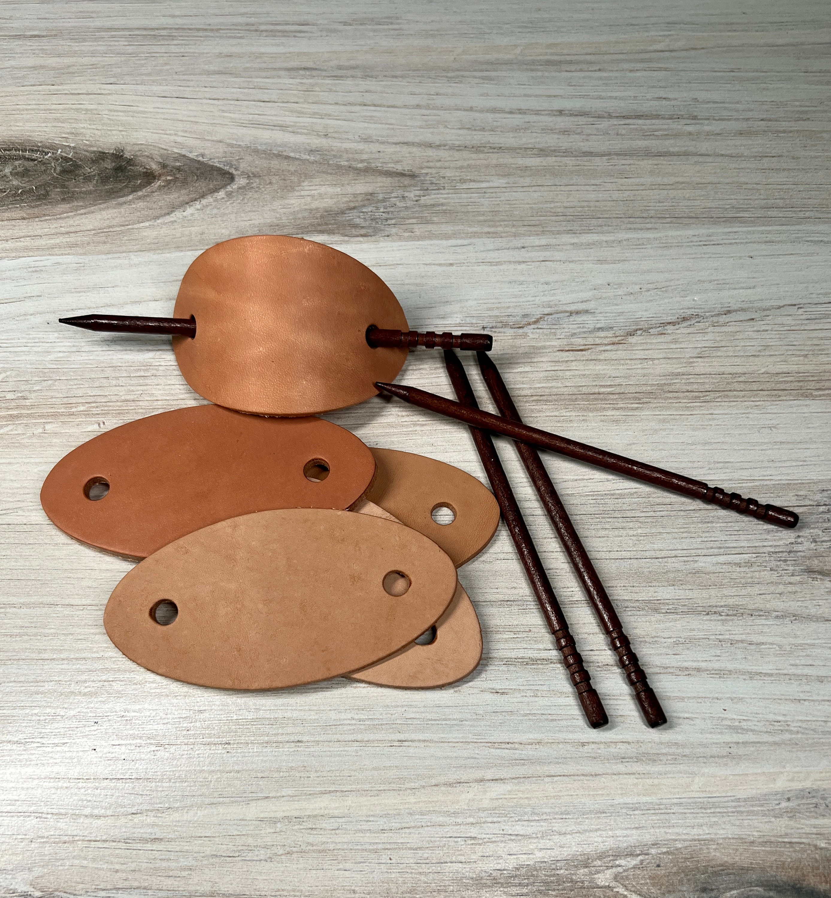 Oval Leather Barrette Cut Out Blanks With Wood Stick, Leather