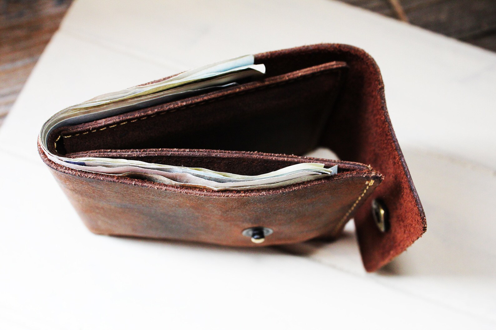 The Hitchhiker Leather Wallet Billfold Wallet Card Holder Etsy