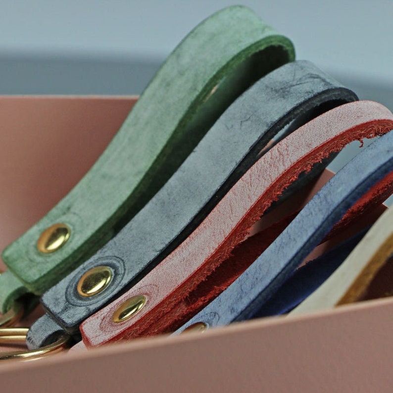 Colorful Leather Key Chain Blanks Finished With Ring Red Etsy