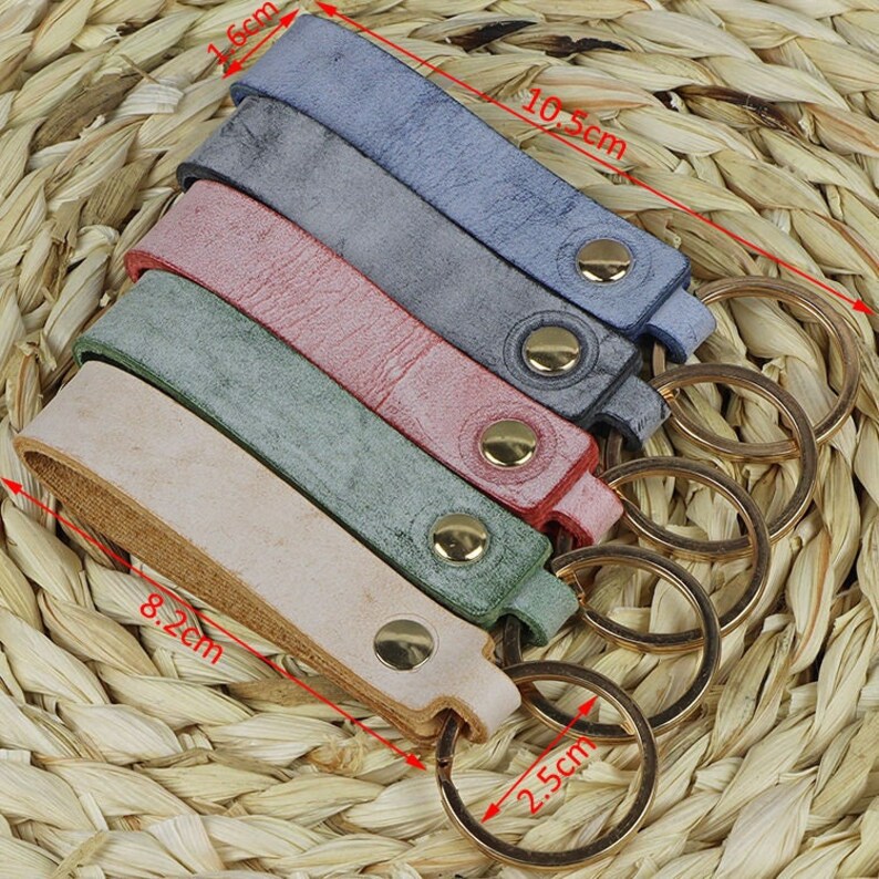 Colorful Leather Key Chain Blanks Finished With Ring Red Etsy