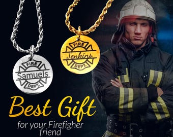 Personalized Firefighter Pendant Necklace: 18K Gold or Silver Stainless Steel