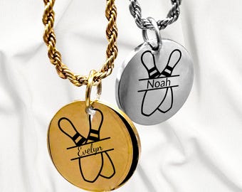 Collar con colgante de bolos personalizado: dije de acero inoxidable grabado