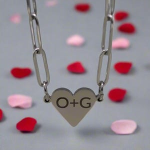 Personalized Heart Paperclip Necklace - Silver Friendship Gift Couple&#39;s Gift Valentine Gift Mother&#39;s Day Gift