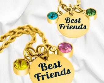 Collar personalizado con piedra de nacimiento para amigas / Chapado en oro de 18 quilates