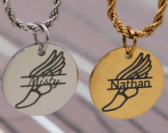 Personalized Track & Field Necklace: Winged Shoe Pendant, Runner Gift