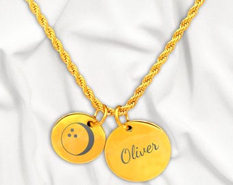 Personalized Bowling Necklace: Gold Two-Charm Pendant, Custom Name