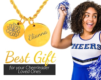 Personalized Cheer Necklace: Gold Pom Pom Charm, Cheerleader Gift