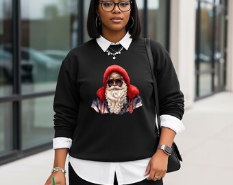 Sudadera con cuello redondo de Papá Noel negra y gafas de sol Red Hat