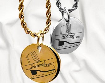 Collar con colgante de patín de hielo personalizado: nombre grabado, acero inoxidable