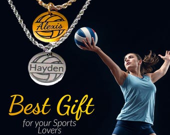 Personalisierte Halskette mit Beachvolleyball-Anhänger - Edelstahl oder Gold