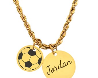Collar de fútbol personalizado: dije chapado en oro de 18 quilates, regalo de fútbol