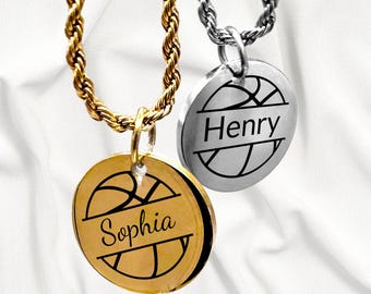 Collar de baloncesto personalizado con nombre grabado, acero inoxidable
