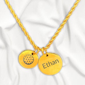 Personalized 18K Gold Plated Golf Necklace: Engraved Charm, Golfer Gift