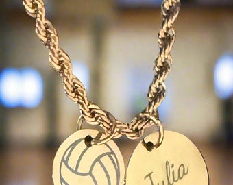 Volleyball - Personalized Gold Two Charm Volleyball Necklace