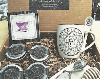 Witchy Tea Sampler & Hexy Witch Mug Gift Set Handcrafted with Love and Magick ~ Herbal Teas Root Witch Apothica  by Solaris Moon
