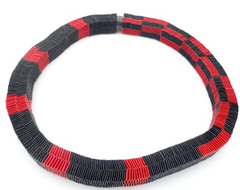 Contemporary Jewelry Minimalist red and black necklace Paper weaved jewelry Eco friendly necklace Art necklace Paper Statement Gift for her