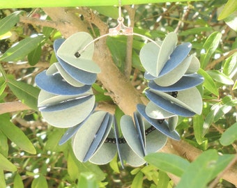 Paper earrings-Statement hoop earrings with folded paper discs blue and gray-large hoop earrings-colorful big earrings-personalized teen