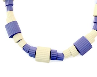 Original jewelry-Colorful statement necklace with chunky beads of corrugated paper lilac and ivory-bold adjustable necklace-abstract jewelry