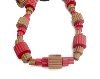 Recycle Jewelry Natural jewelry Ecofriendly necklace with corrugated paper beads red and beige Geometric necklace Personalized women gift