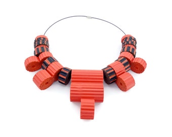 Chunky jewelry Bold jewelry necklace Eco chic orange summer necklace of corrugated paper Unusual jewelry designs Fashion necklace For her