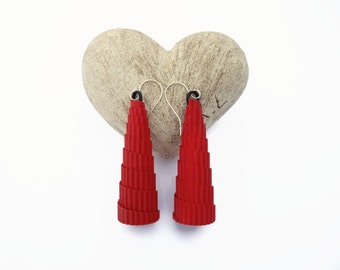 Paper earrings Fun red eco earrings cone shaped 3 sizes Lightweight boho earrings Valentines eco friendly gift Mom gift Girlfriend gift