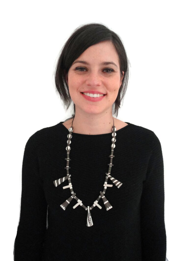 adjustable closure Tribal jewelry ooak ethnic rough ceramic necklace with cones in natural colors