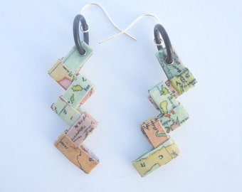 origami paper earrings with the map of ancient Greece