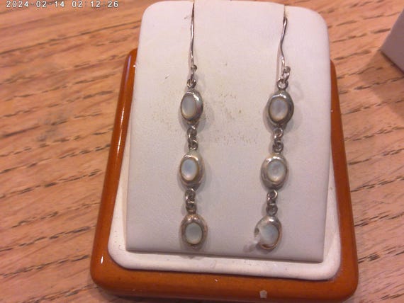 Sterling Silver MOP Drop Dangle Hook  Earrings - image 3