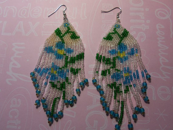 Beaded dangle flower earrings new/vintage 1970's … - image 2