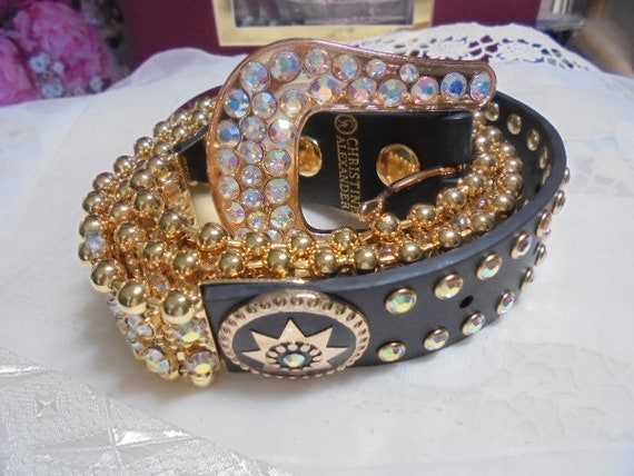Christine Alexander Swarovski Crystal /black Leather Belt  display picture 1