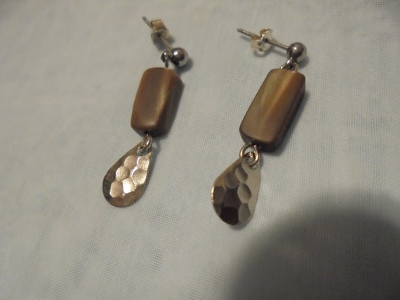 Sterling Silver Drop Dangle  Brown MOP Earrings - image 3